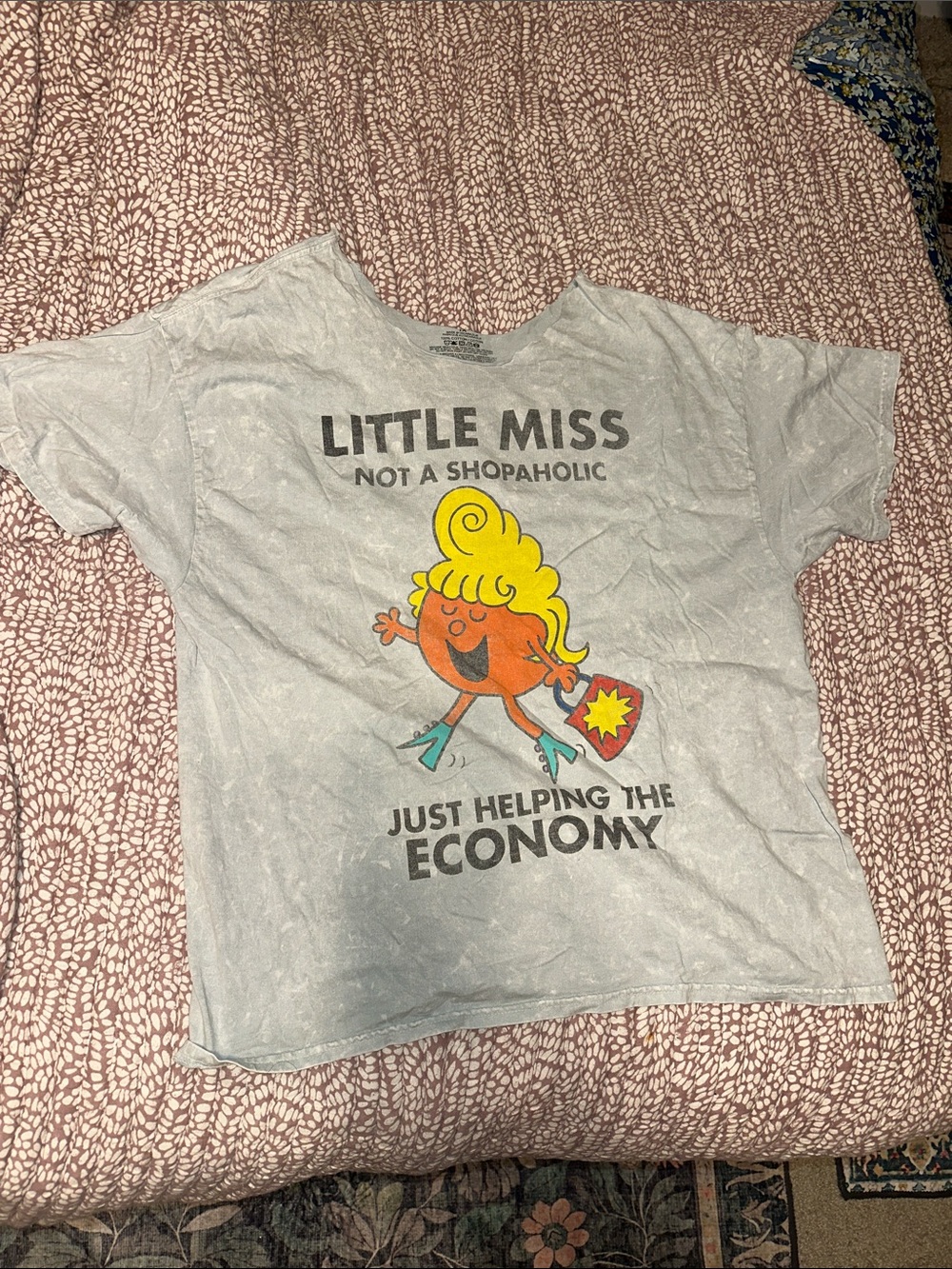 Fashion Nova Light Gray 'Little Miss' Graphic Tee with Multicolor Character